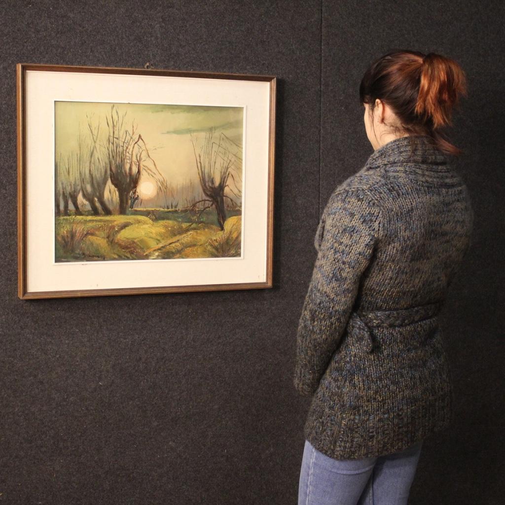 Olio su masonite del XX secolo Pittura di paesaggio firmata italiana, 1960 in vendita 5
