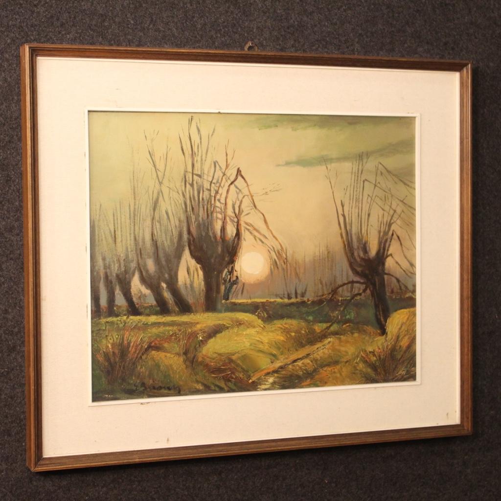 20th Century Oil on Masonite Italian Signed Landscape Painting, 1960 In Good Condition For Sale In Vicoforte, Piedmont