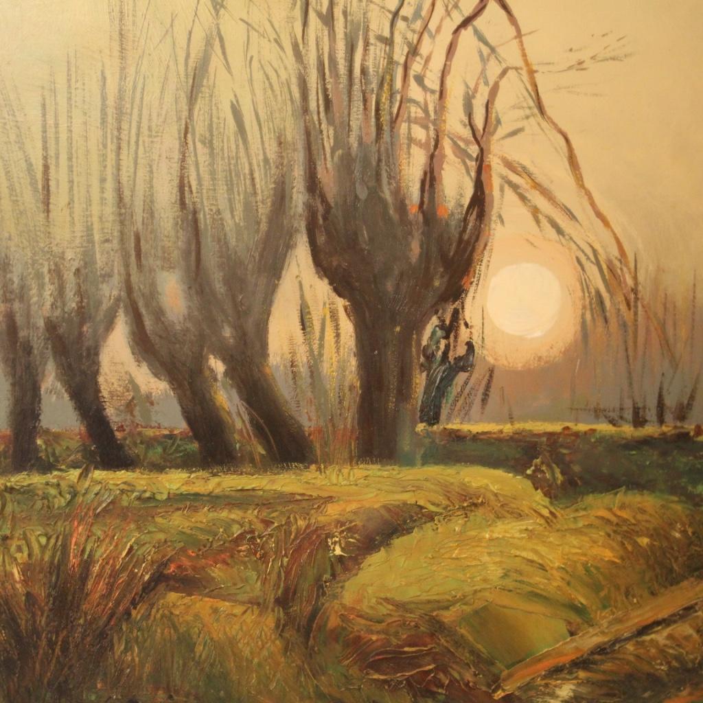 Wood 20th Century Oil on Masonite Italian Signed Landscape Painting, 1960 For Sale