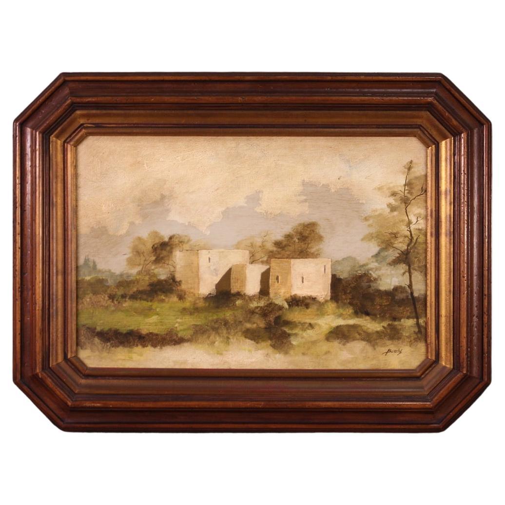 20th Century Oil on Masonite Italian Signed Landscape Painting, 1960 For Sale
