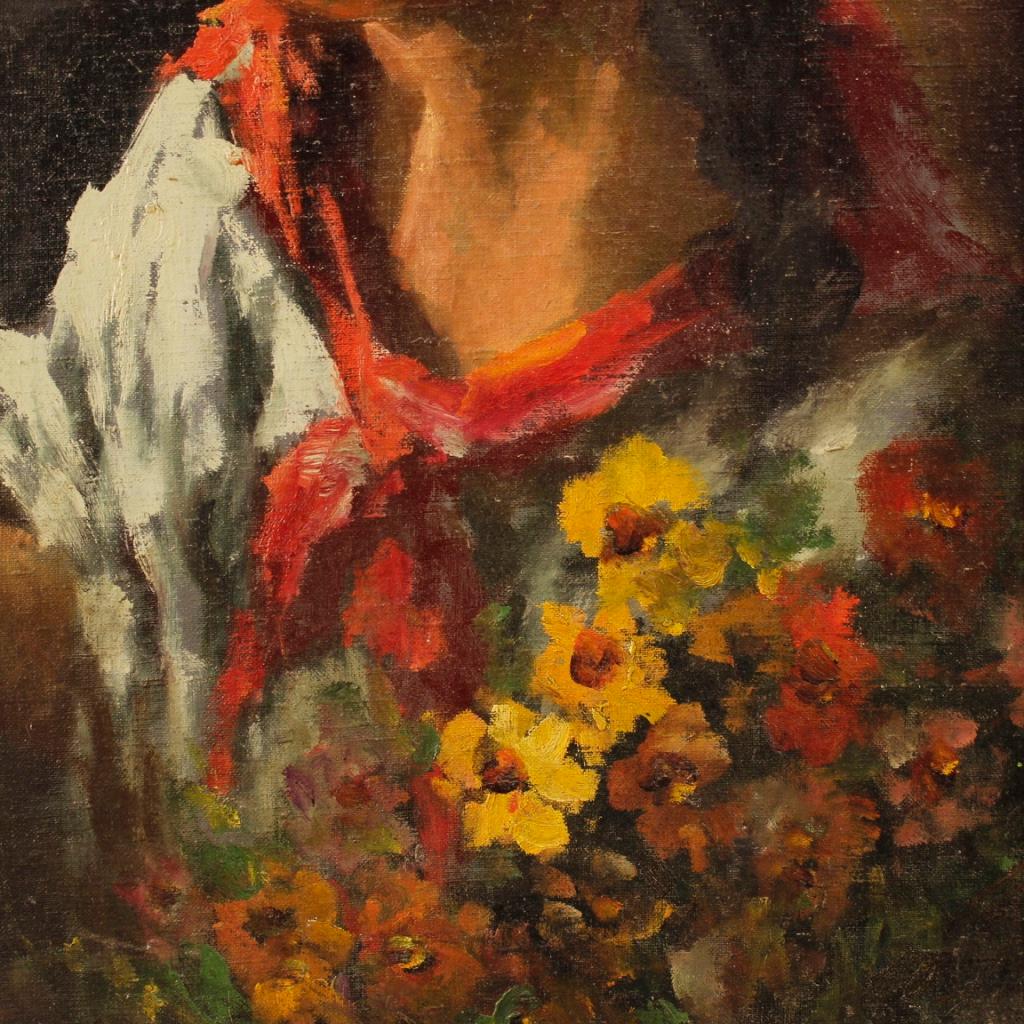 20th Century Oil on Masonite Italian Signed Painting Gipsy Girl Portrait, 1948  For Sale 8