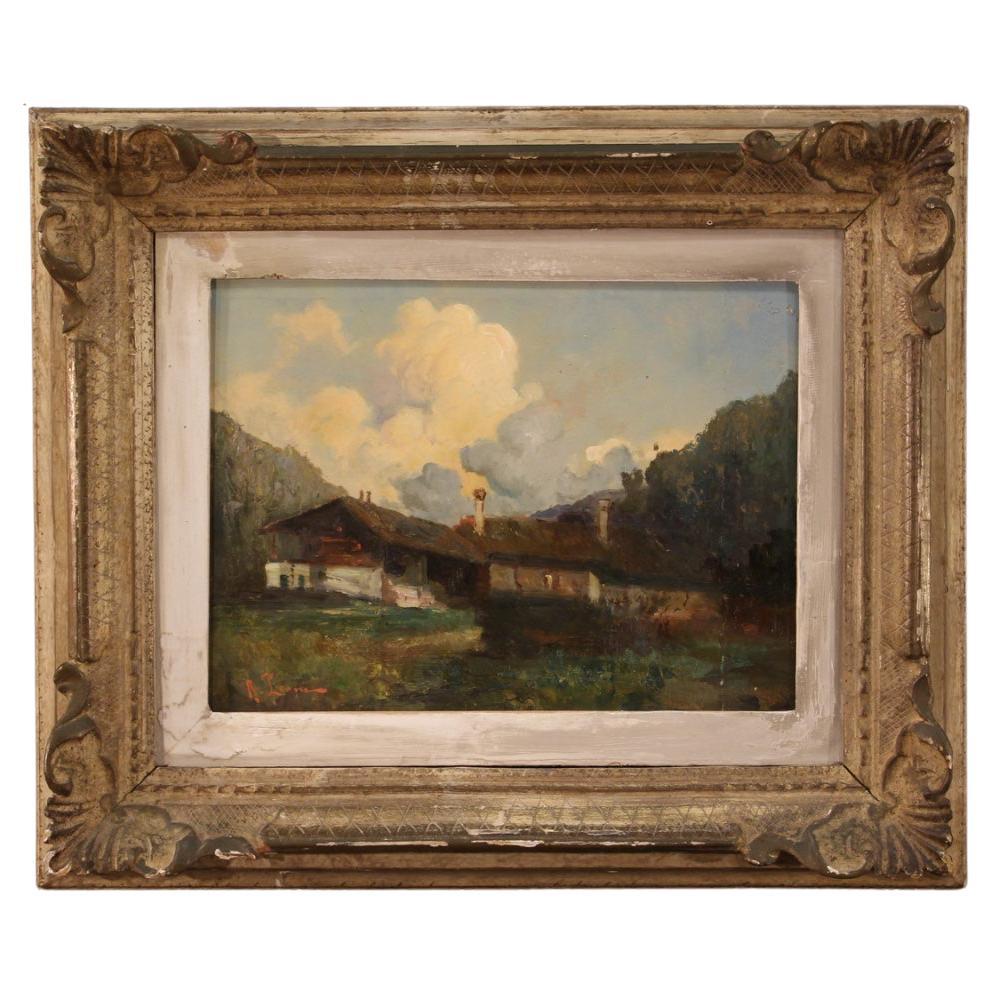 20th Century Oil on Masonite Italian Signed Painting Mountain Landscape, 1930 For Sale
