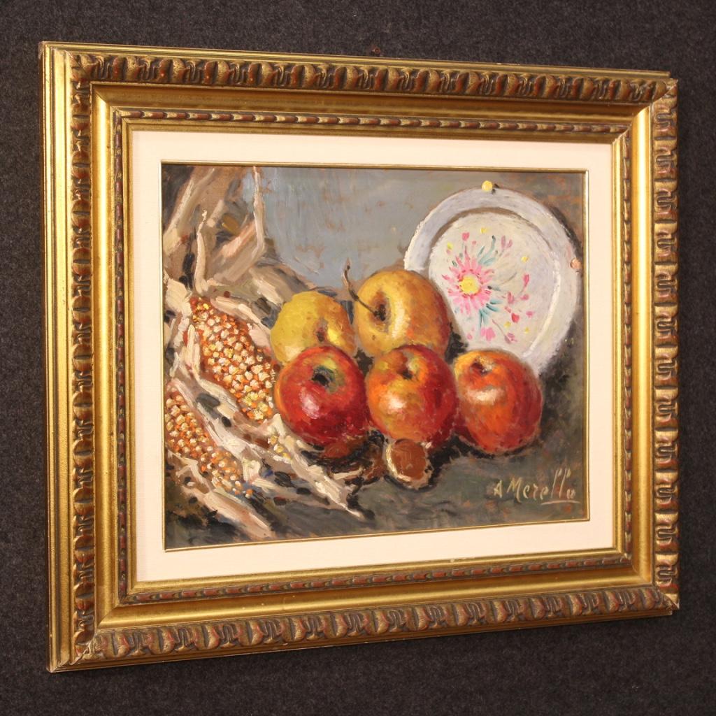 20th Century Oil on Masonite Italian Signed Still Life Painting, 1950 For Sale 4