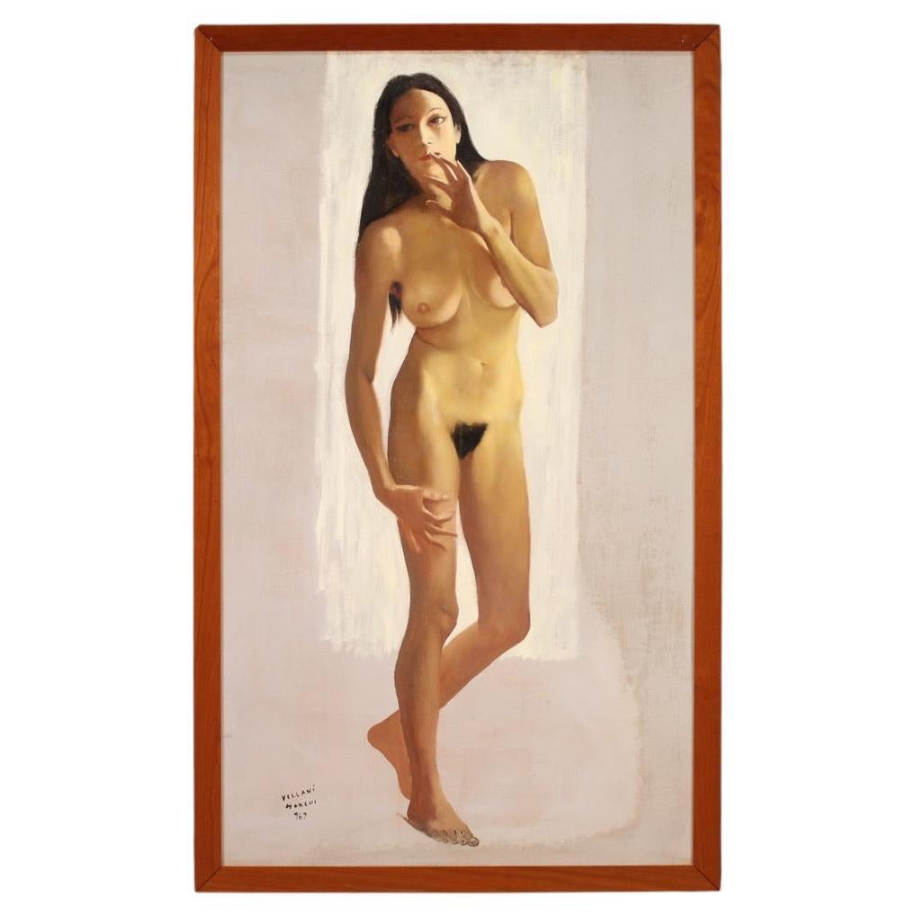 20th Century Oil on Masonite Italian Signed Vellani Marchi Nude Painting, 1969