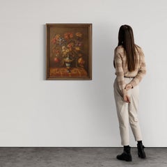 20. Jahrhundert Öl auf Masonit Italienisches Stillleben Vase mit Blumen, 1960