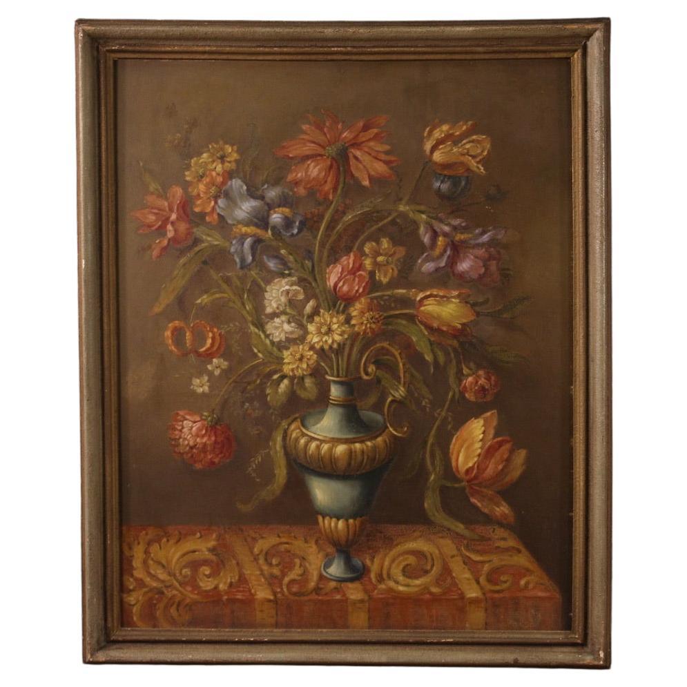 20th Century Oil on Masonite Italian Still Life Painting Vase with Flowers, 1960 en vente