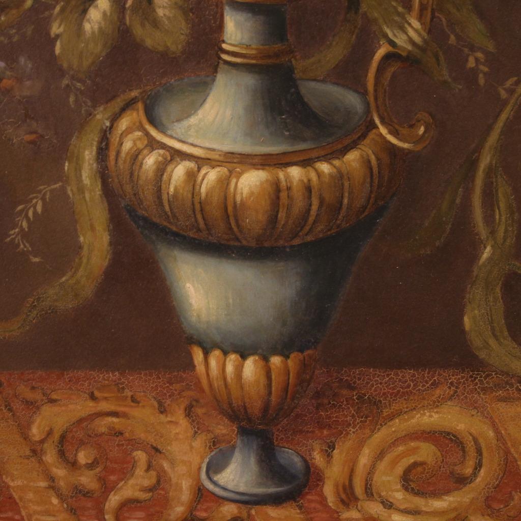 20e siècle Huile sur Masonite Nature morte italienne Vase de fleurs, 1960 en vente 4