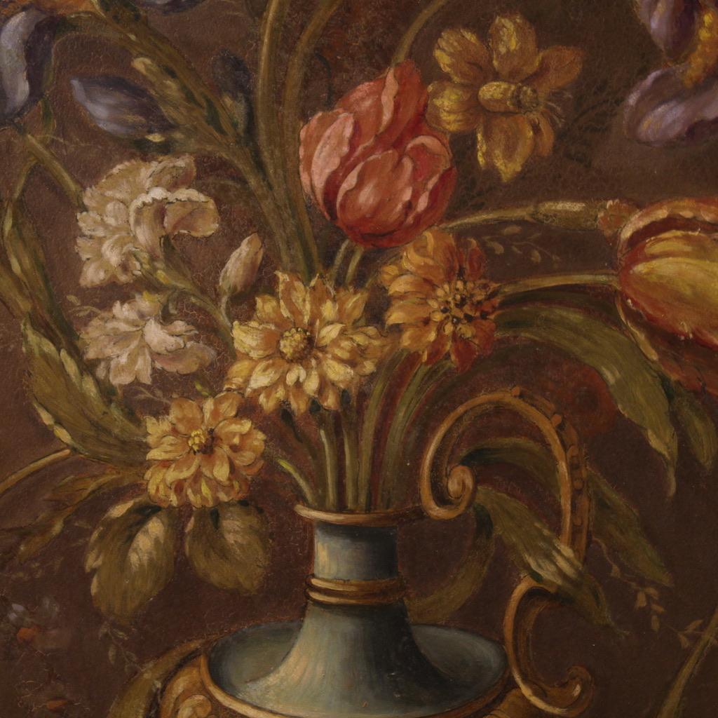 20th Century Oil on Masonite Italian Still Life Vase of Flowers Painting, 1960s For Sale 2