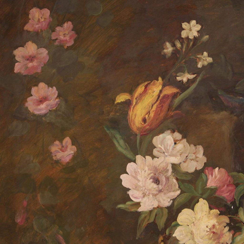 20th Century Oil on Masonite Italian Still Life with Flowers Painting, 1950s For Sale 7