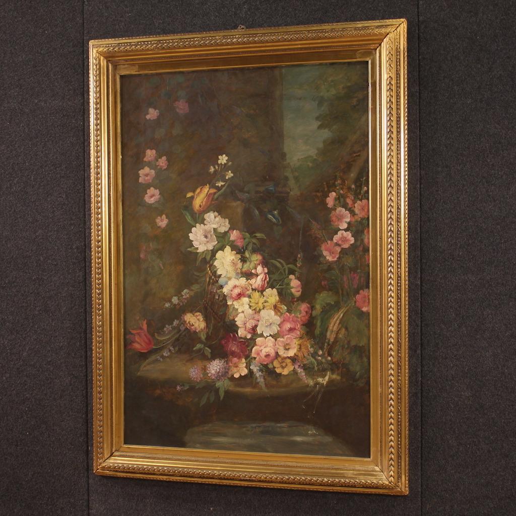 20th Century Oil on Masonite Italian Still Life with Flowers Painting, 1950s For Sale 10