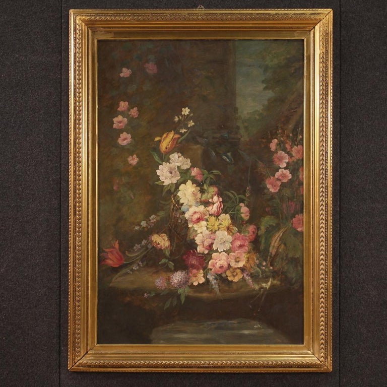 20th Century Oil on Masonite Italian Still Life with Flowers Painting ...