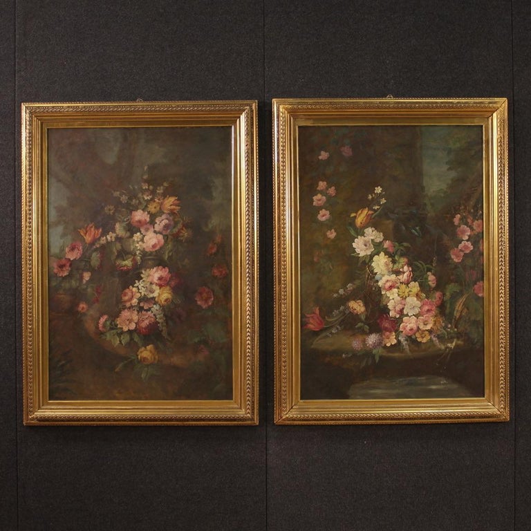20th Century Oil on Masonite Italian Still Life with Flowers Painting