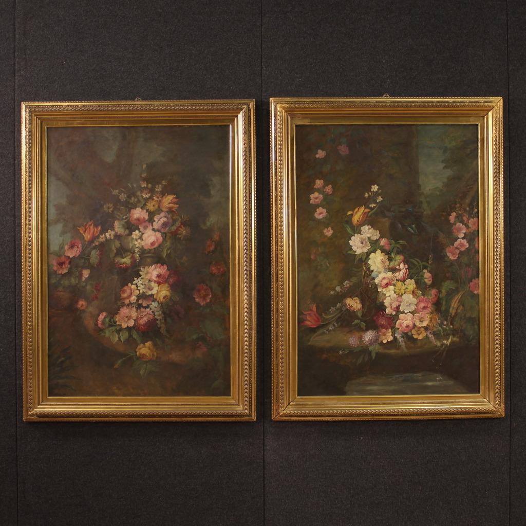 20th Century Oil on Masonite Italian Still Life with Flowers Painting, 1950s In Good Condition For Sale In Vicoforte, Piedmont