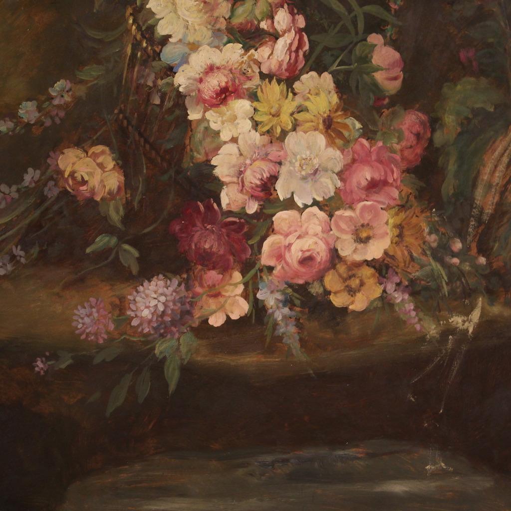 20th Century Oil on Masonite Italian Still Life with Flowers Painting, 1950s For Sale 1
