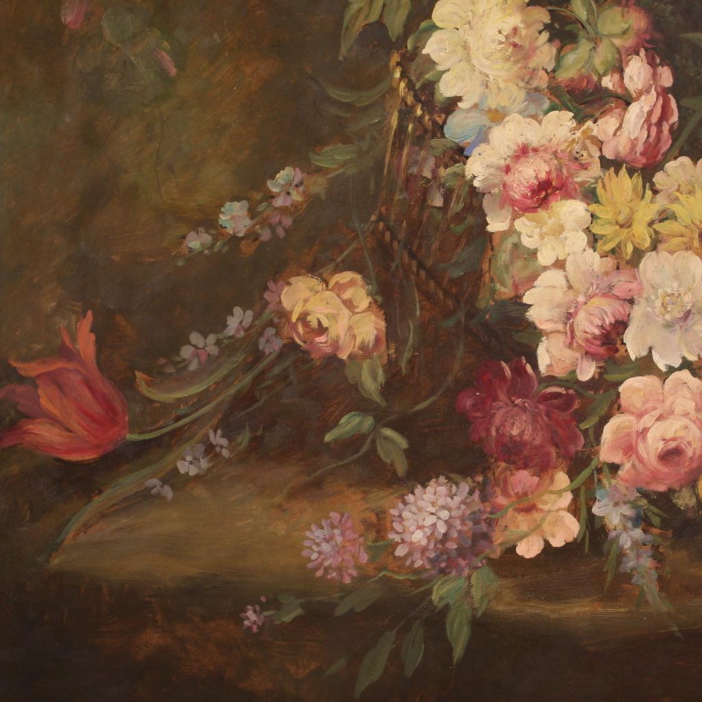 20th Century Oil on Masonite Italian Still Life with Flowers Painting, 1950s For Sale 5