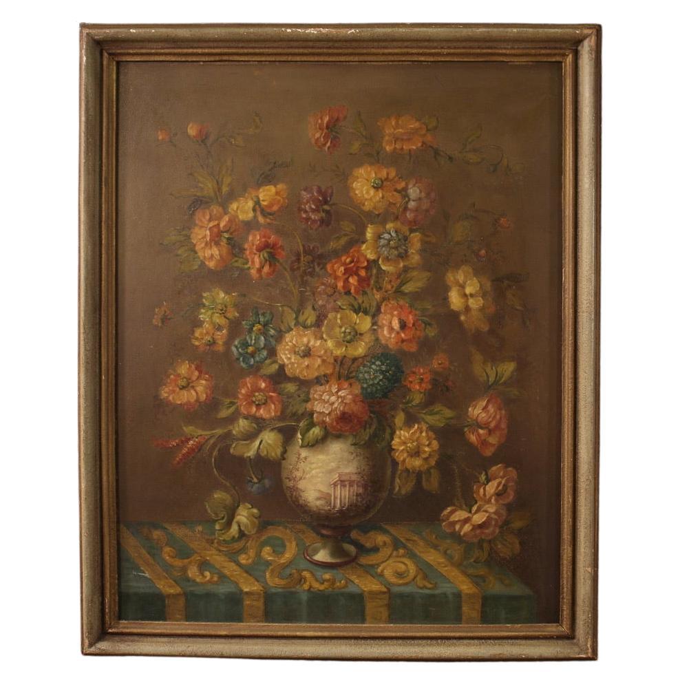 20th Century Oil on Masonite Italian Vase with Flowers Painting Still Life, 1960