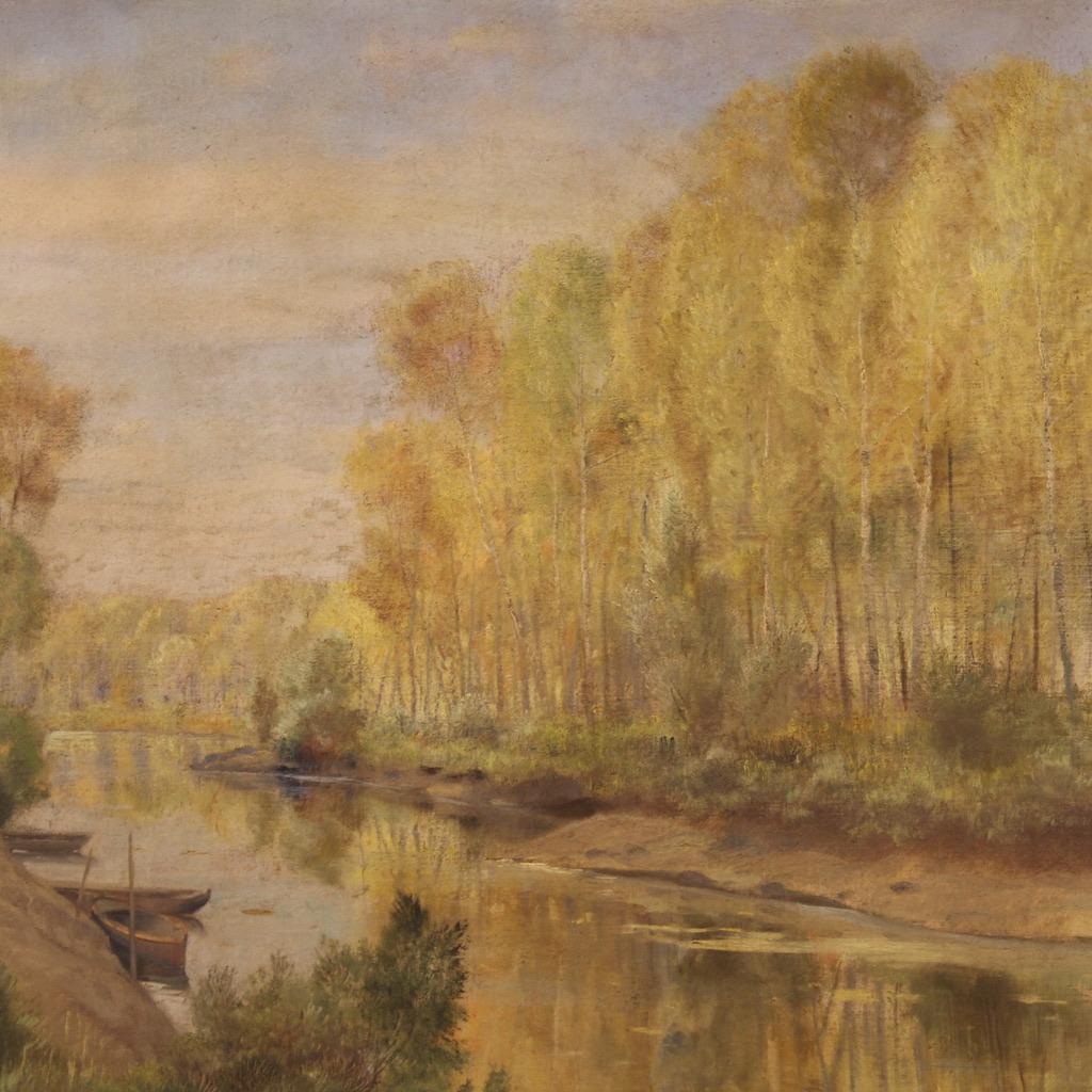 siglo XX Óleo sobre masonita Firmado A. Corradi Paisaje Pintura italiana, 1950 en venta 7
