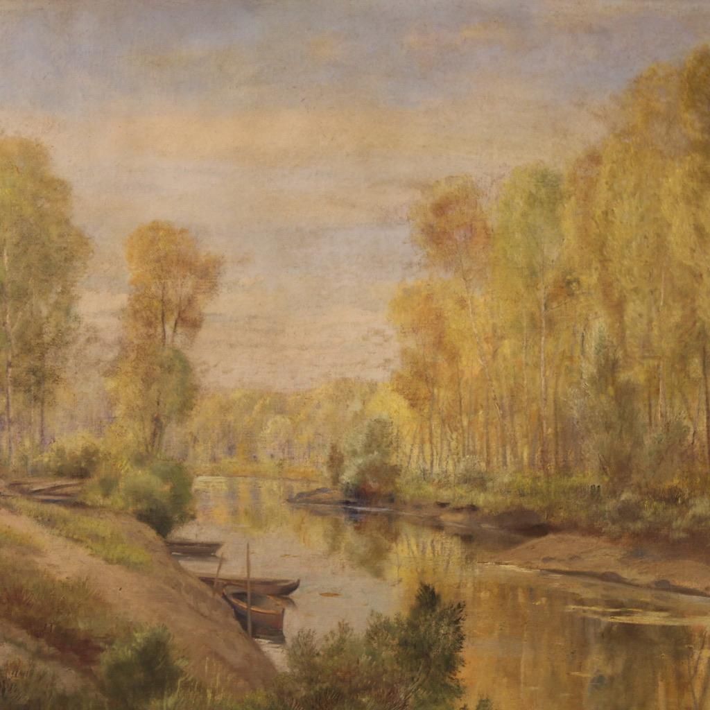 siglo XX Óleo sobre masonita Firmado A. Corradi Paisaje Pintura italiana, 1950 en venta 9