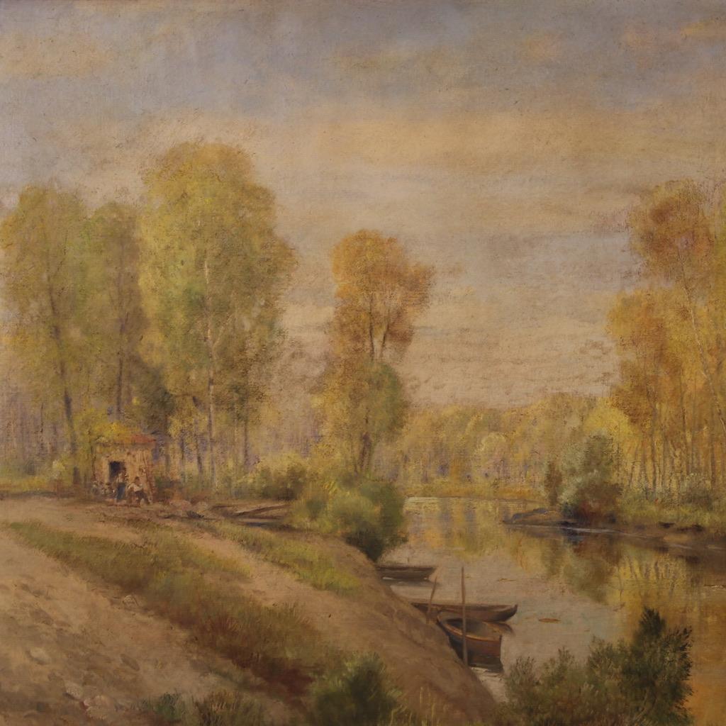 siglo XX Óleo sobre masonita Firmado A. Corradi Paisaje Pintura italiana, 1950 Masonita en venta