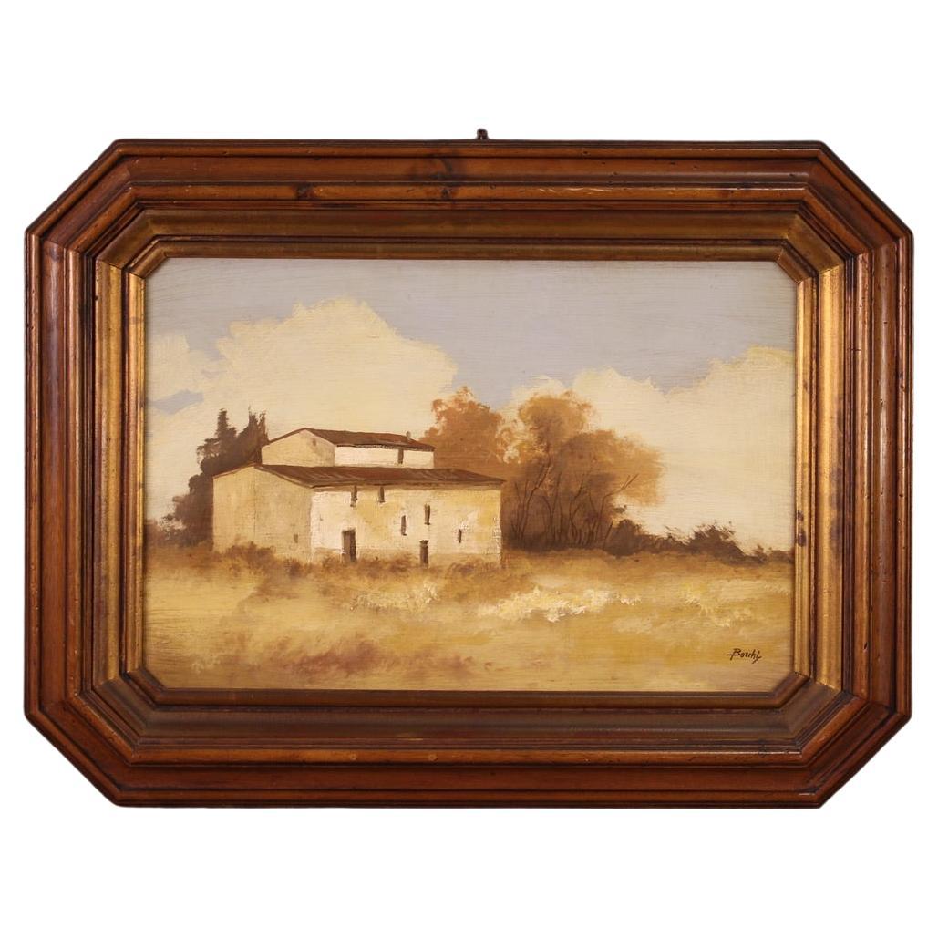 20th Century Oil on Masonite Signed Landscape Italian Painting, 1960 For Sale