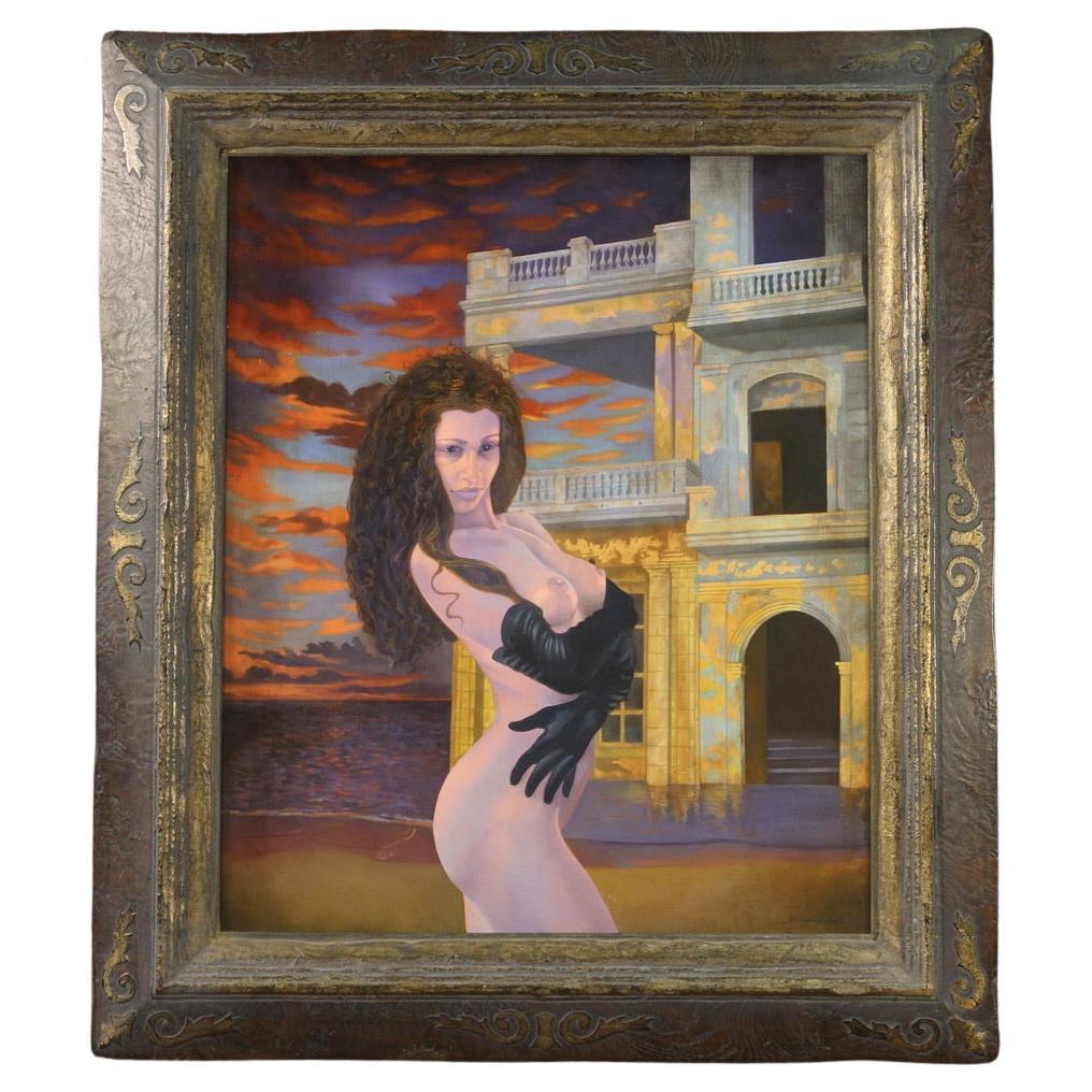 20th Century Oil on Panel French Signed Female Nude Painting, 1990 For Sale