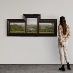 20th Century Oil on Panel Italian Landscape Lake Lugano Triptych of Paintings