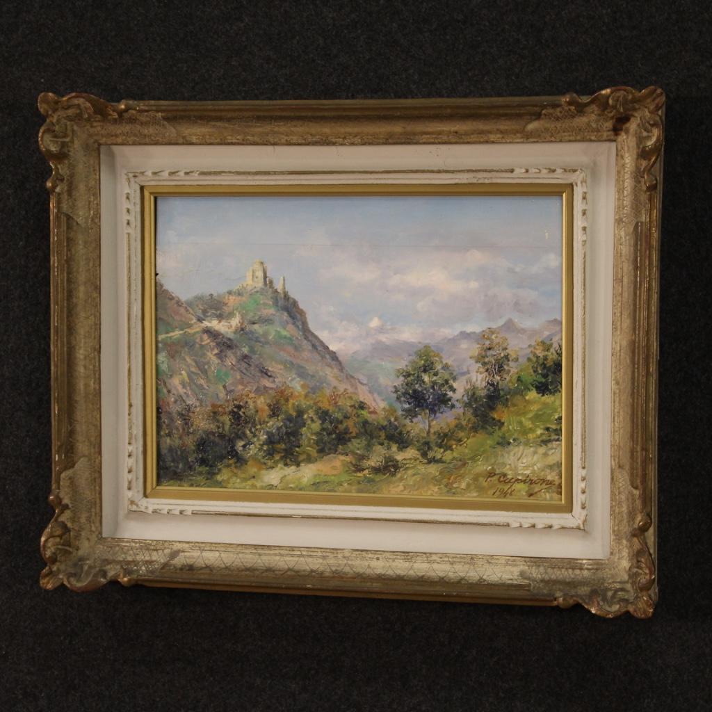 20th Century Oil on Panel Italian Landscape Painting Sacra di San Michele, 1948 For Sale 5