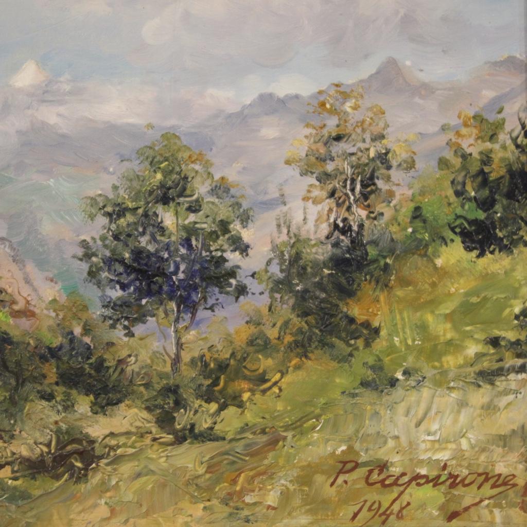 20. Jahrhundert Öl auf Tafel Italienische Landschaftsmalerei Sacra di San Michele, 1948 im Angebot 7