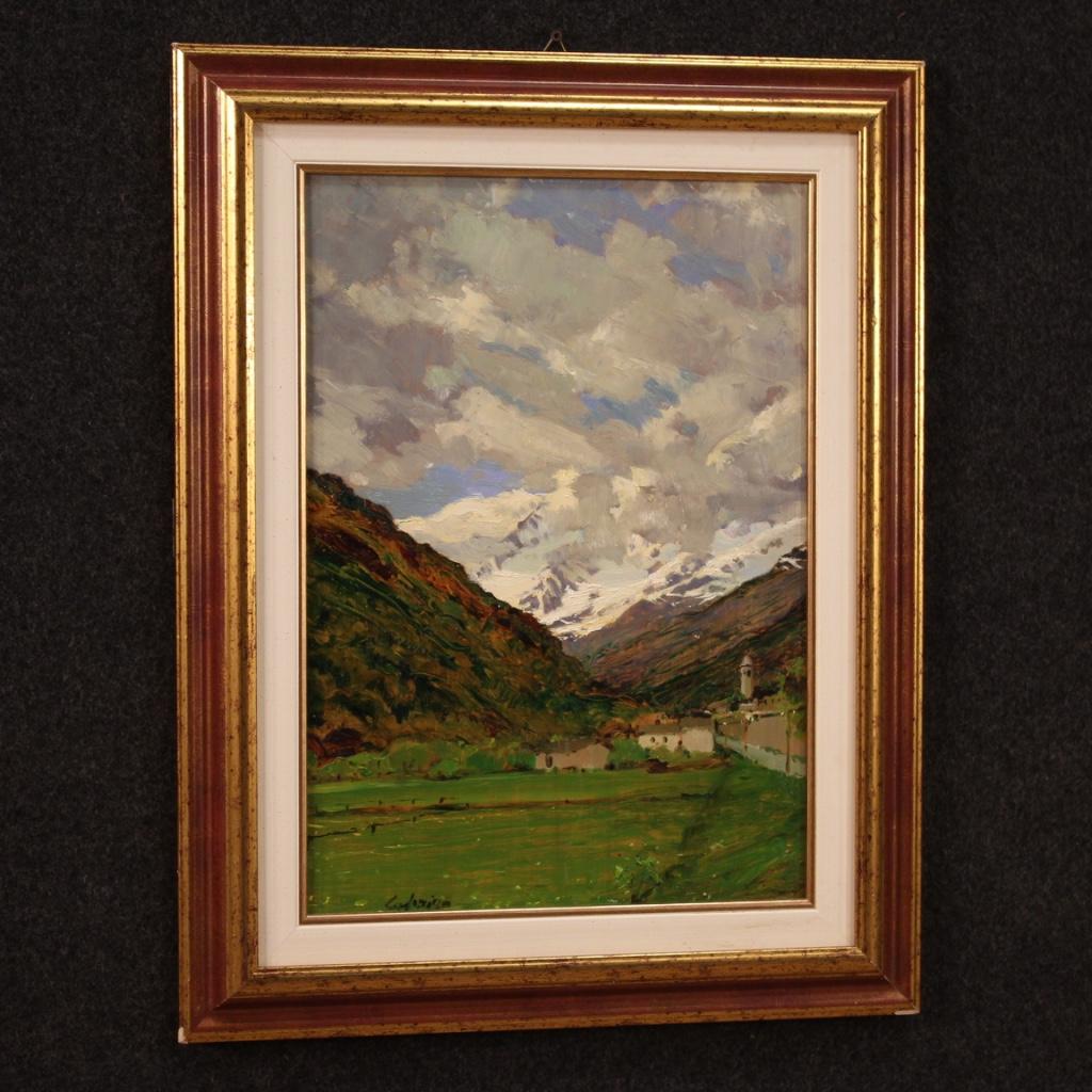 Italienisches Gemälde mit Berglandschaft, Öl auf Tafel, 20. Jahrhundert, 1970 6
