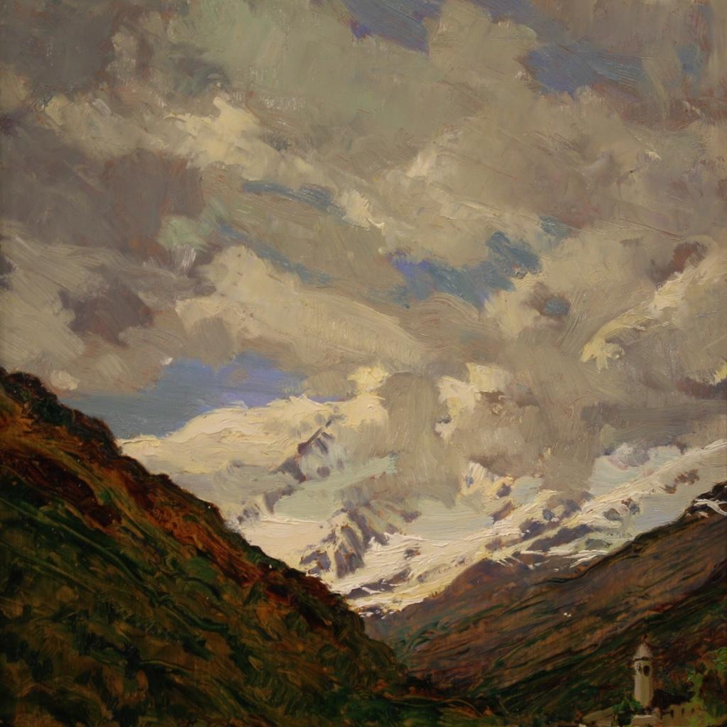 Italienisches Gemälde mit Berglandschaft, Öl auf Tafel, 20. Jahrhundert, 1970 1