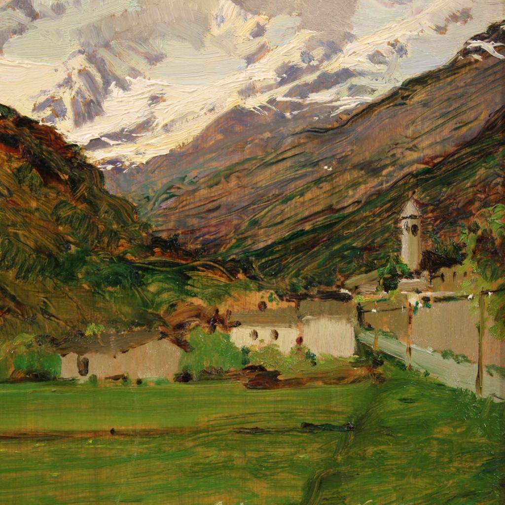 Italienisches Gemälde mit Berglandschaft, Öl auf Tafel, 20. Jahrhundert, 1970 3