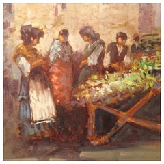20th Century Oil on Panel Italian Painting Popular Scene with Characters, 1970