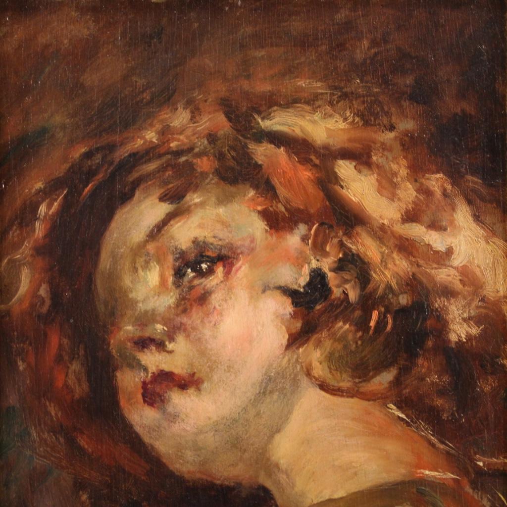 20th Century Oil on Panel Italian Painting Portrait of a Little Girl, 1910 5