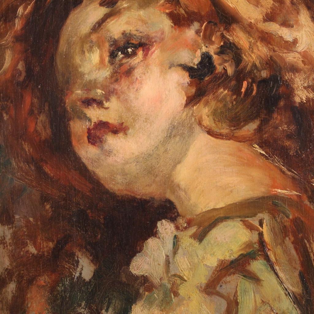 20th Century Oil on Panel Italian Painting Portrait of a Little Girl, 1910 6