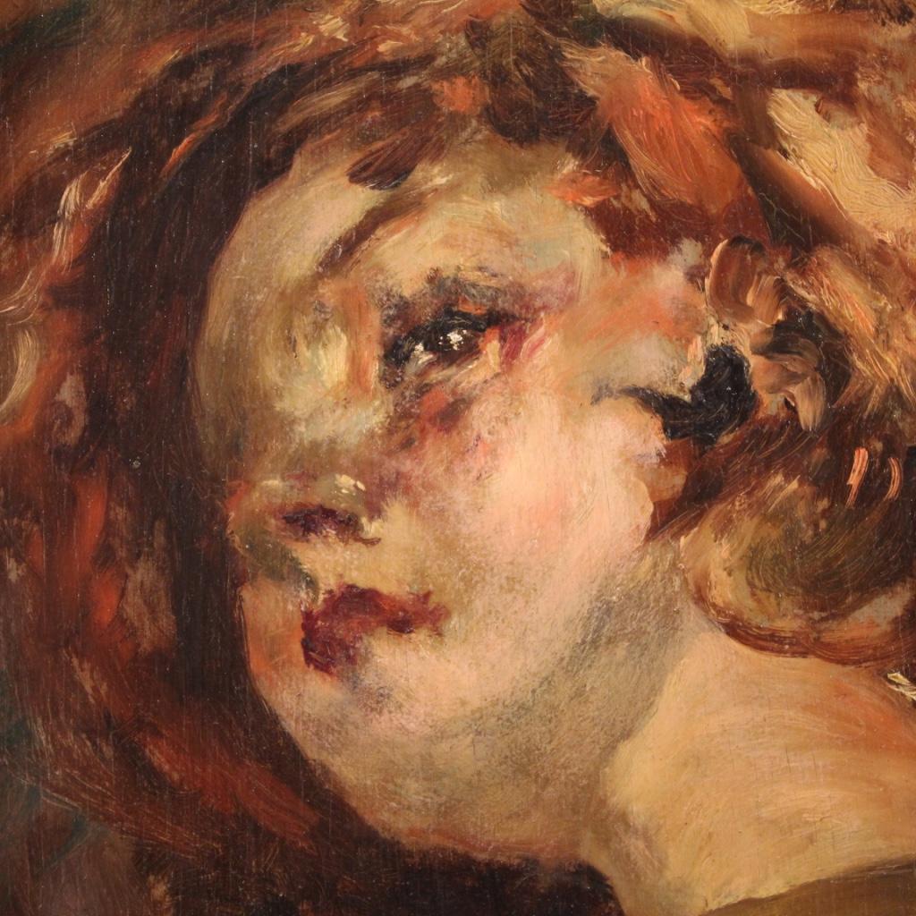 20th Century Oil on Panel Italian Painting Portrait of a Little Girl, 1910 1