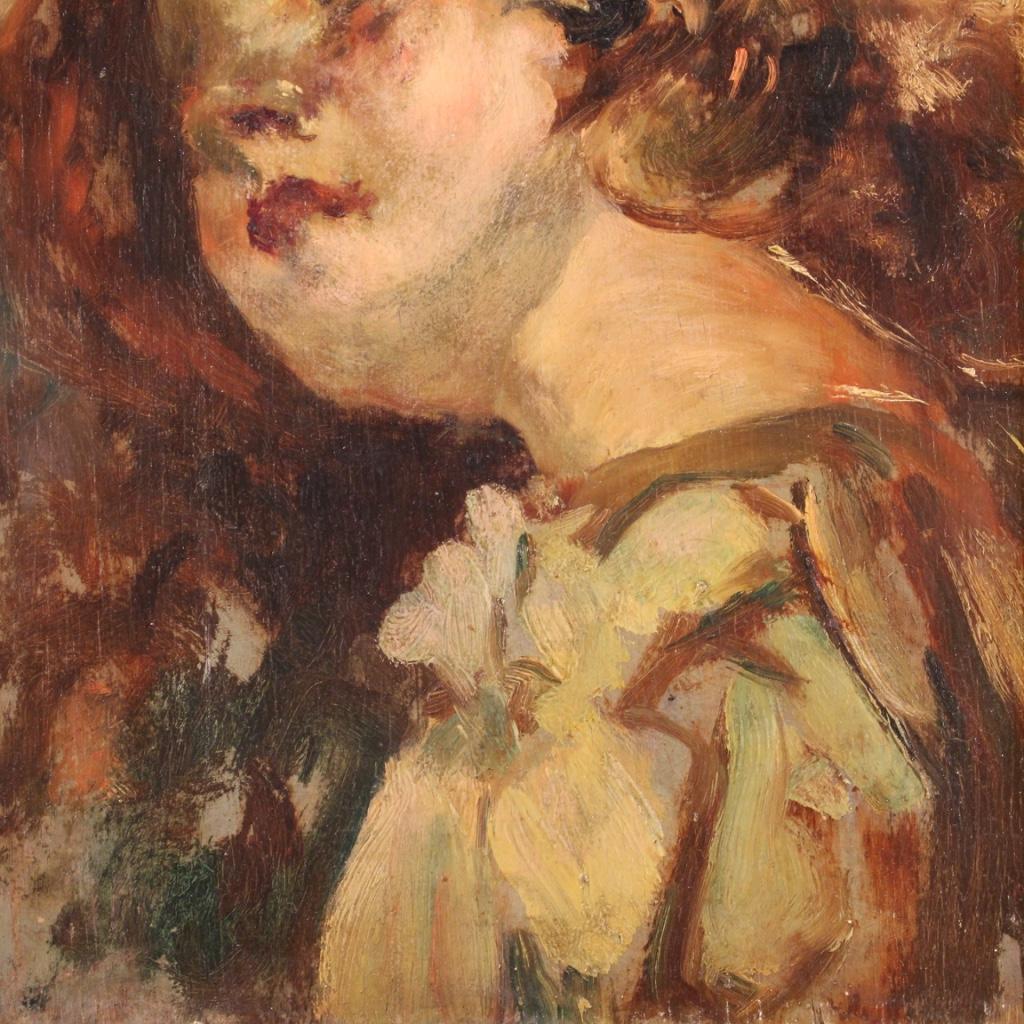 20th Century Oil on Panel Italian Painting Portrait of a Little Girl, 1910 2