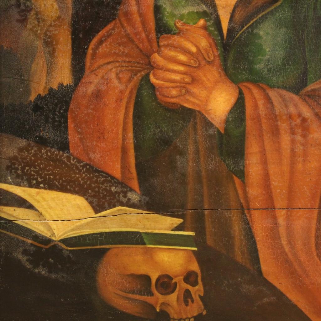 Wood 20th Century Oil on Panel Italian Religious Painting Saint Jerome, 1960