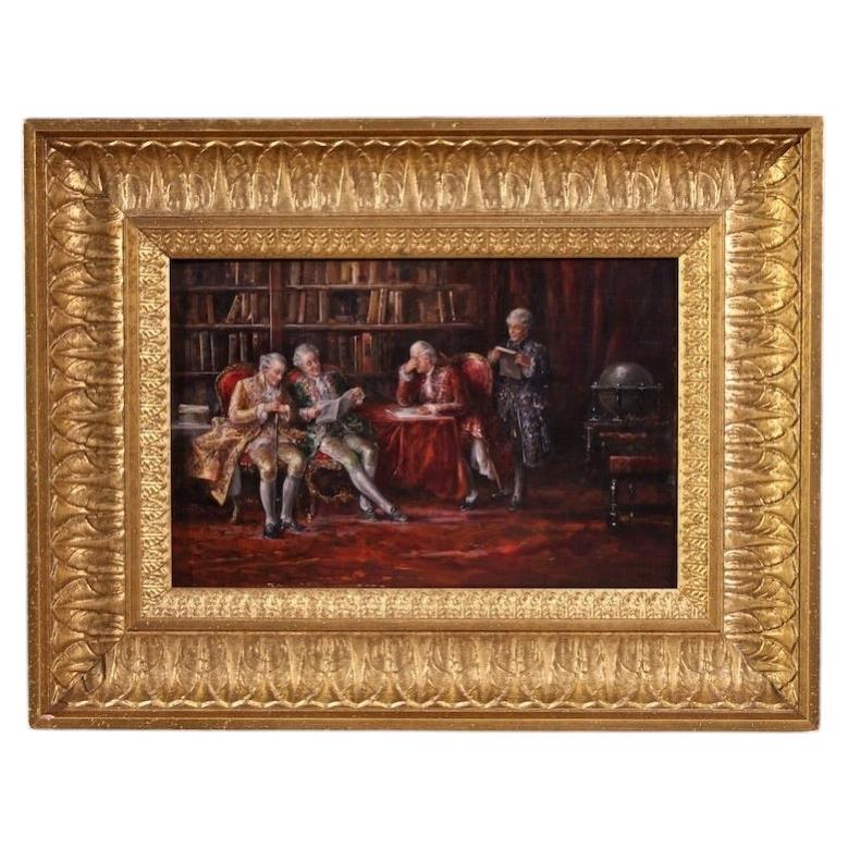 20th-Century Oil on Panel, Italian, Signed and Dated, Interior Scene Painting, 1941 For Sale