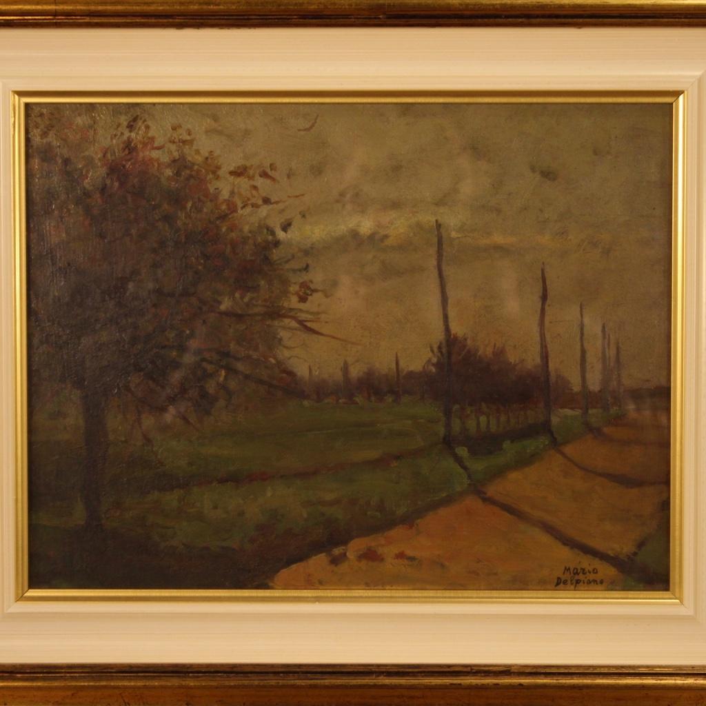 Wood 20th Century Oil on Panel Italian Signed Landscape Painting, 1960