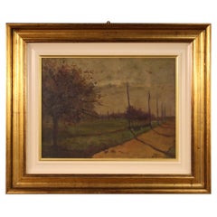 huile sur panneau:: 20ème siècle Peinture de paysage signée en Italie:: 1960