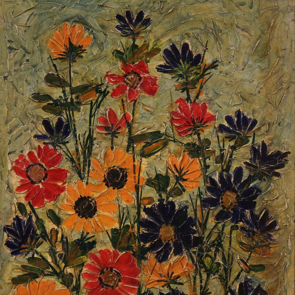 Italian huile sur panneau du 20e siècle Nature morte italienne signée, 1960 en vente