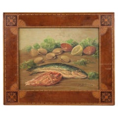 20th Century Oil on Panel Italian Signed Still With Fish Life Painting, 1940