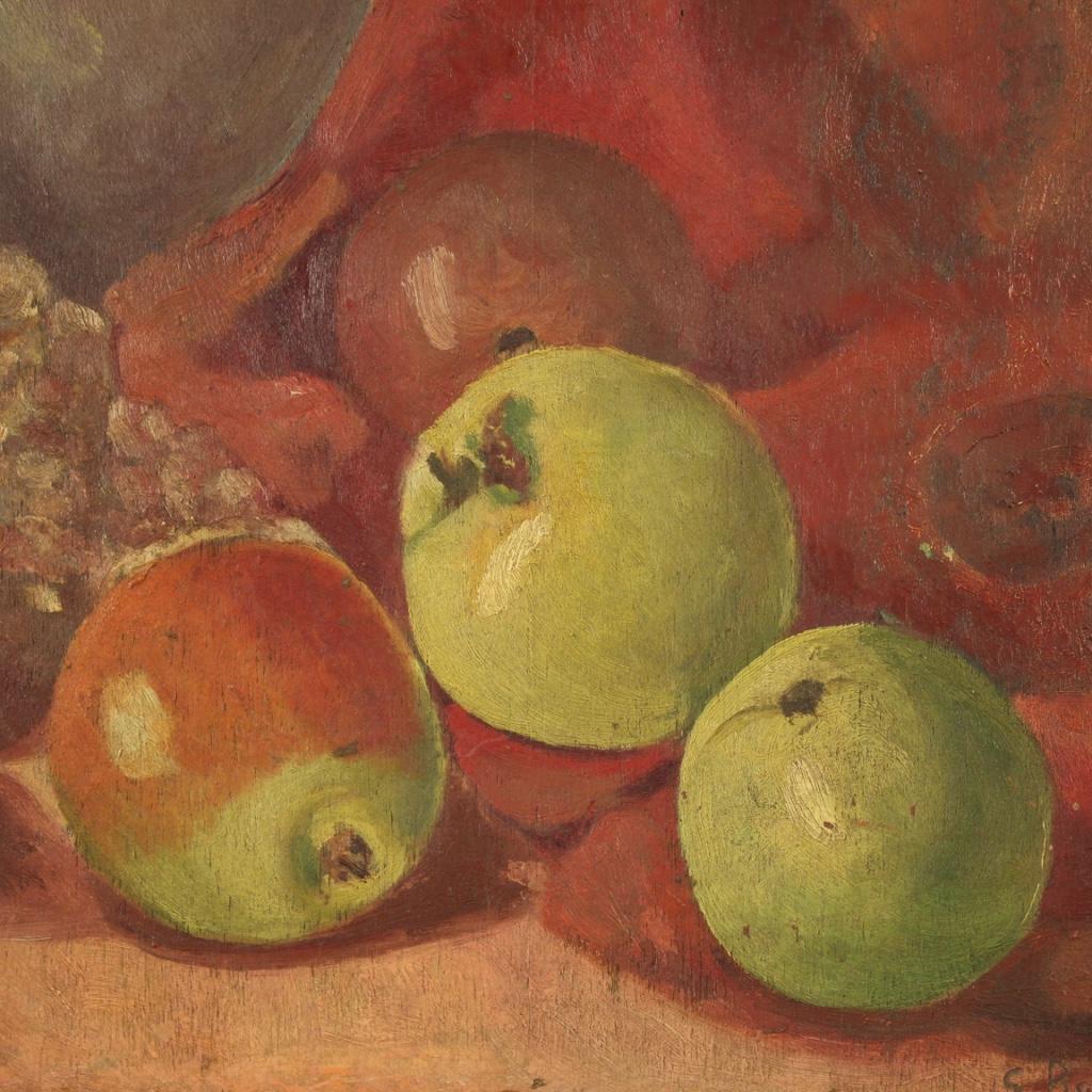 Siglo XX Óleo sobre tabla Pintura firmada Bodegón italiano, 1930 Madera en venta