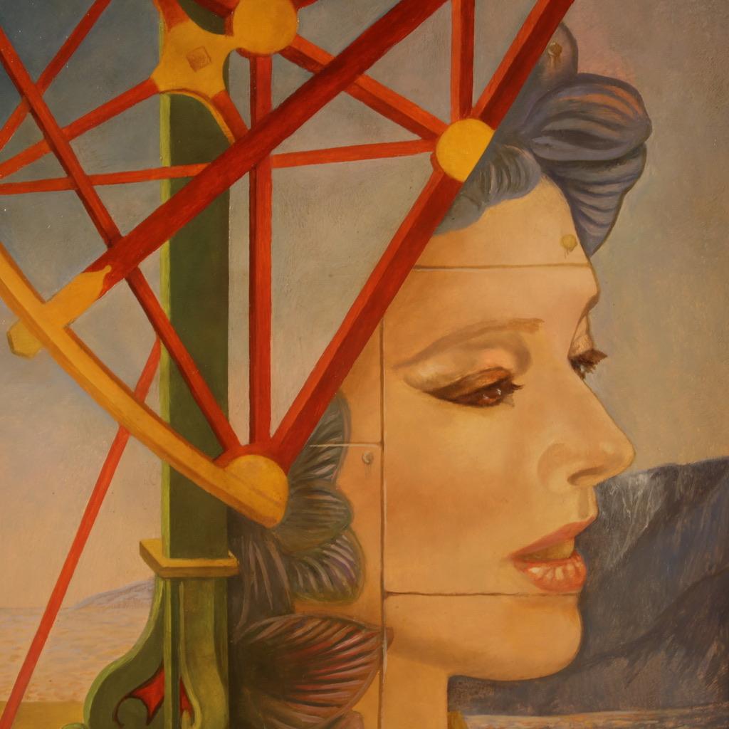 Ölgemälde auf Tafel, signiert Surrealistisch, 20. Jahrhundert  Französische Malerei Meereslandschaft, 1990 2