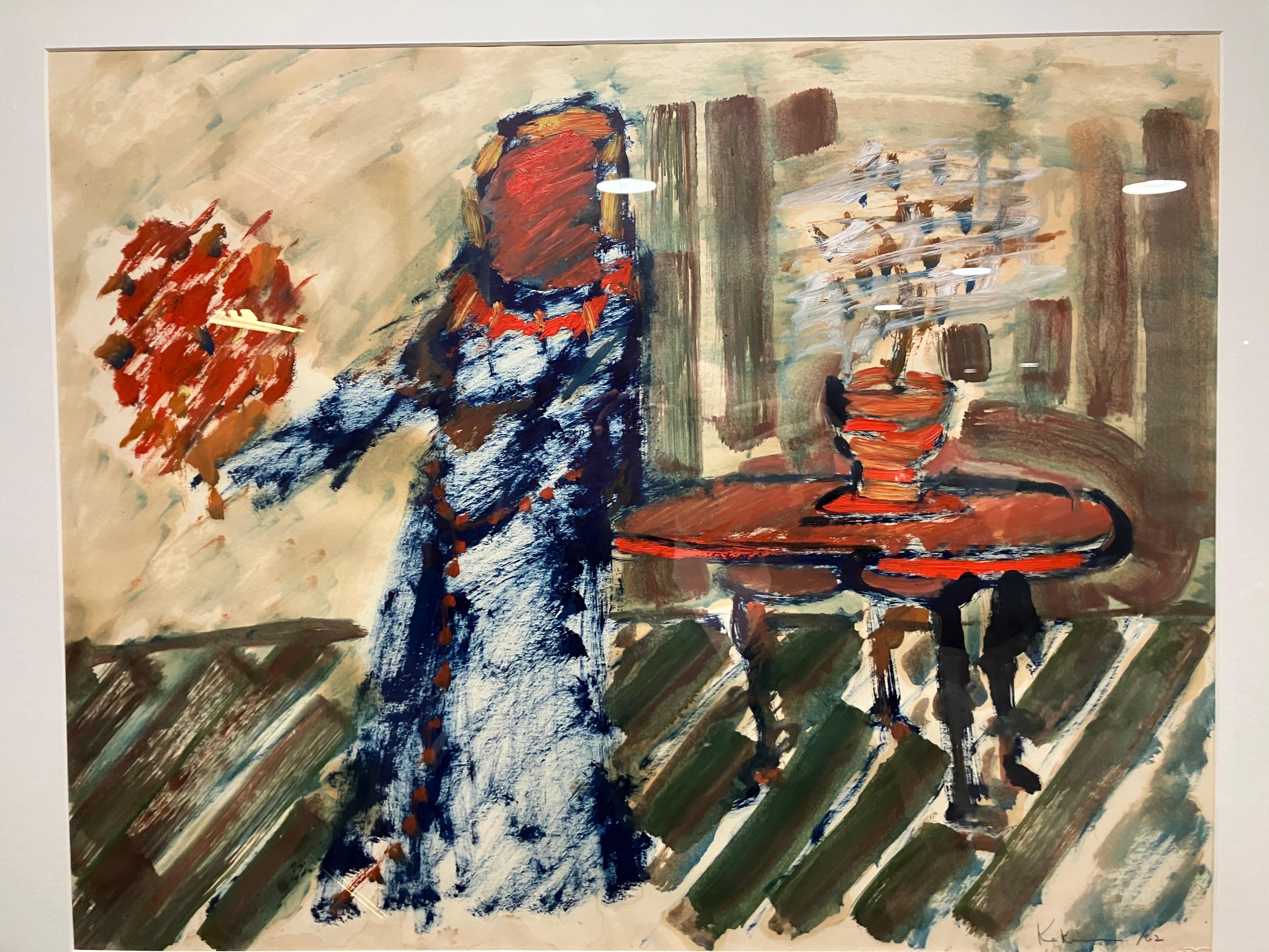 Ein Original Öl auf Papier des amerikanischen abstrakten Malers George Kokines (geb. 1930-2012) mit dem Titel Center Seating. Dieses 1962 entstandene Werk spiegelt Kokins frühe Auseinandersetzung mit dem Abstrakten Expressionismus und der gestischen
