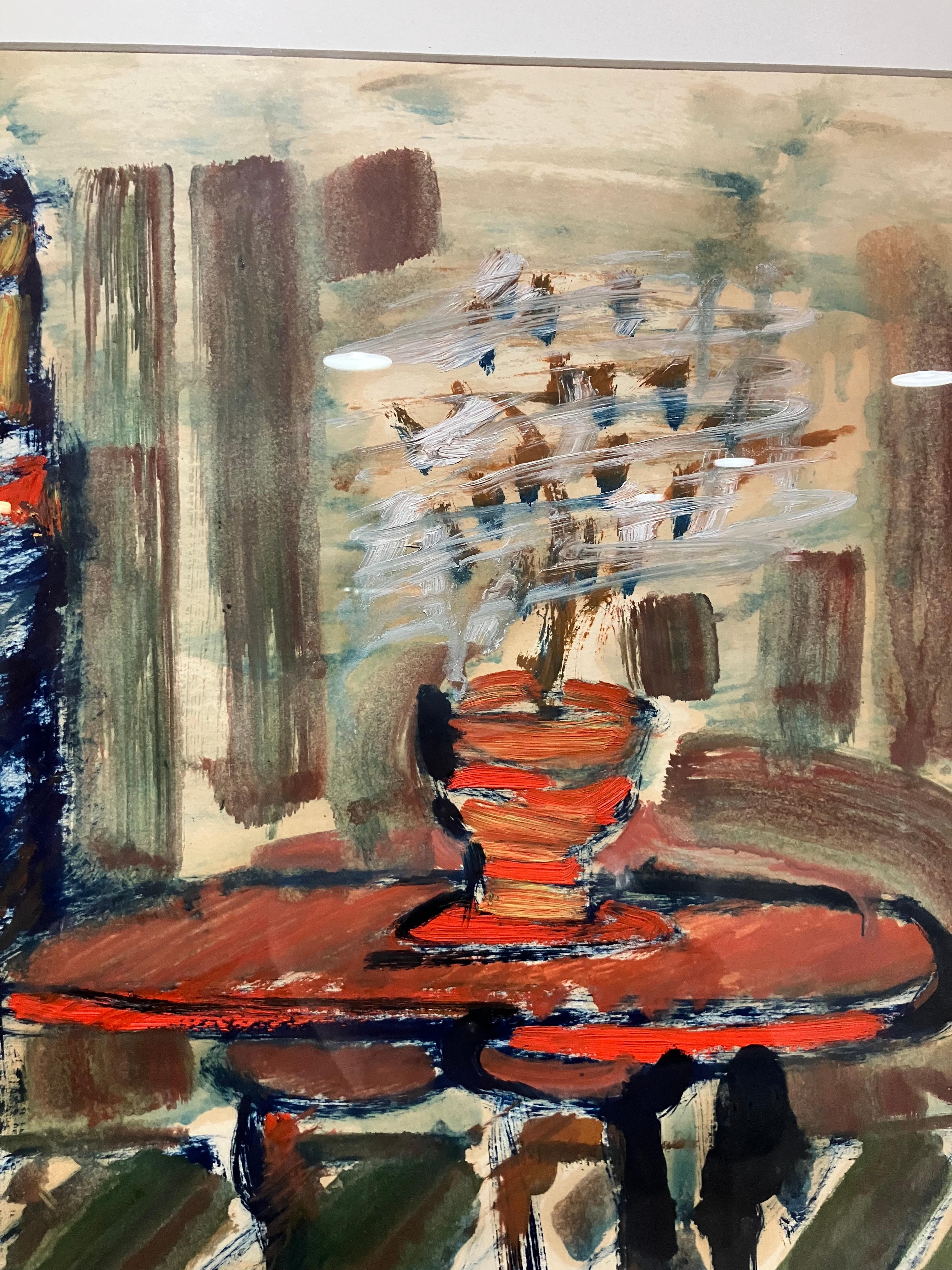 20. Jahrhundert Öl auf Papier von George Kokines mit dem Titel Center Seating (Handbemalt) im Angebot