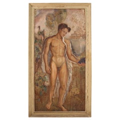 20th Century Oil on Plywood Italian Signed and Dated Male Nude Painting, 1938