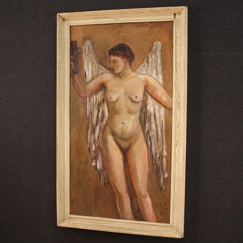20th Century Oil on Plywood Italian Signed Natalia Mola Painting, Dated 1936 For Sale 2