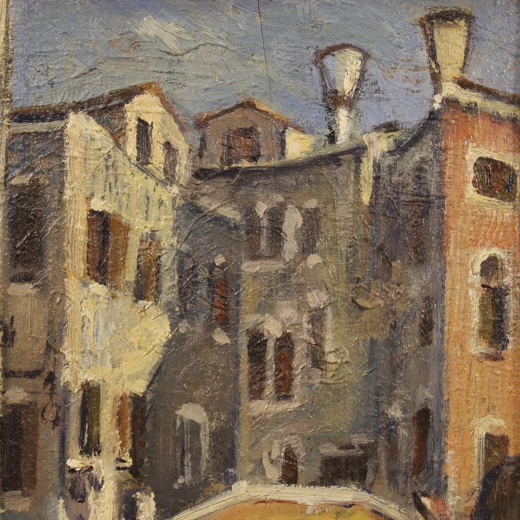 20th Century Oil On Tablet Antique Italian Signed Landscape Painting, 1940s For Sale 7