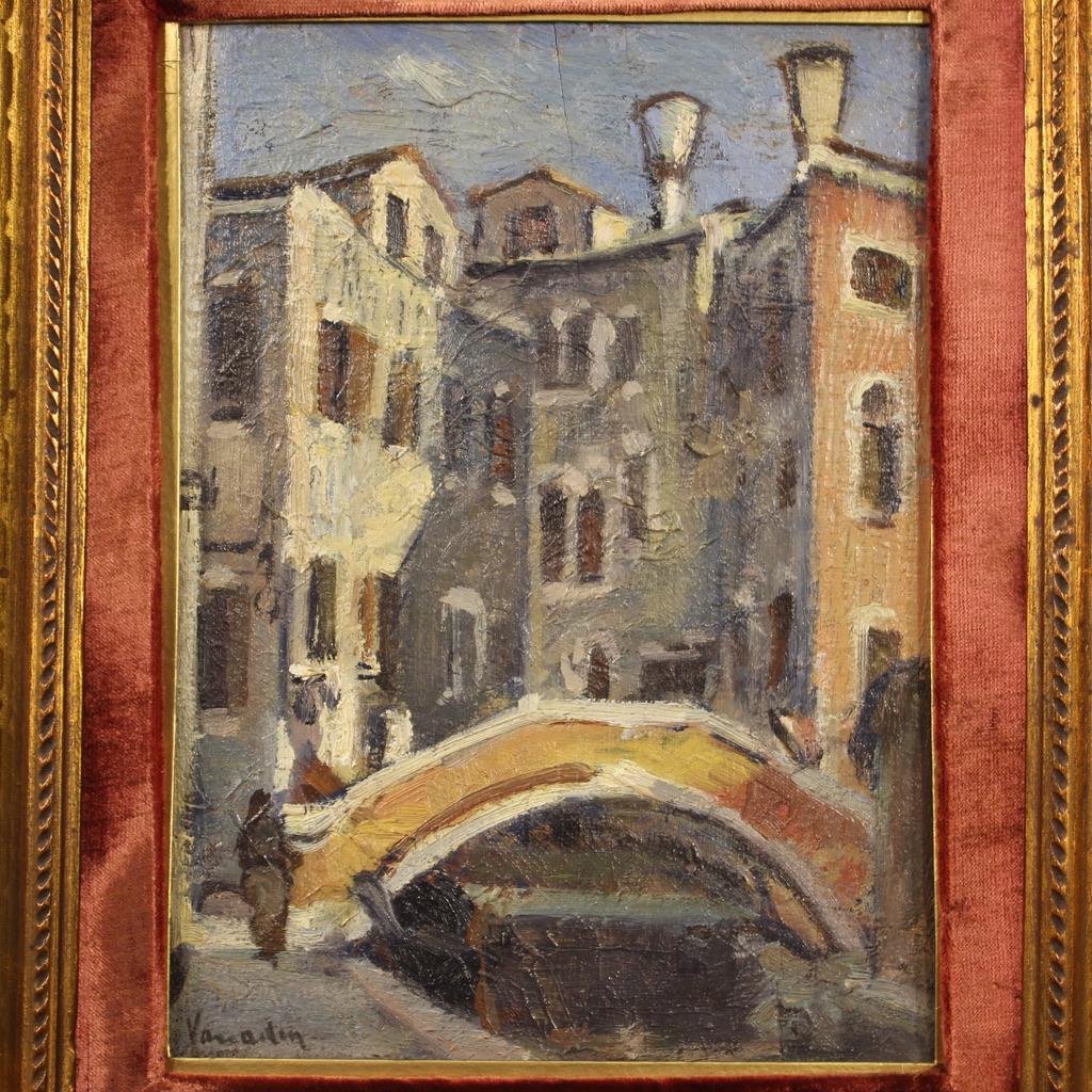 Mid-20th Century 20th Century Oil On Tablet Antique Italian Signed Landscape Painting, 1940s For Sale